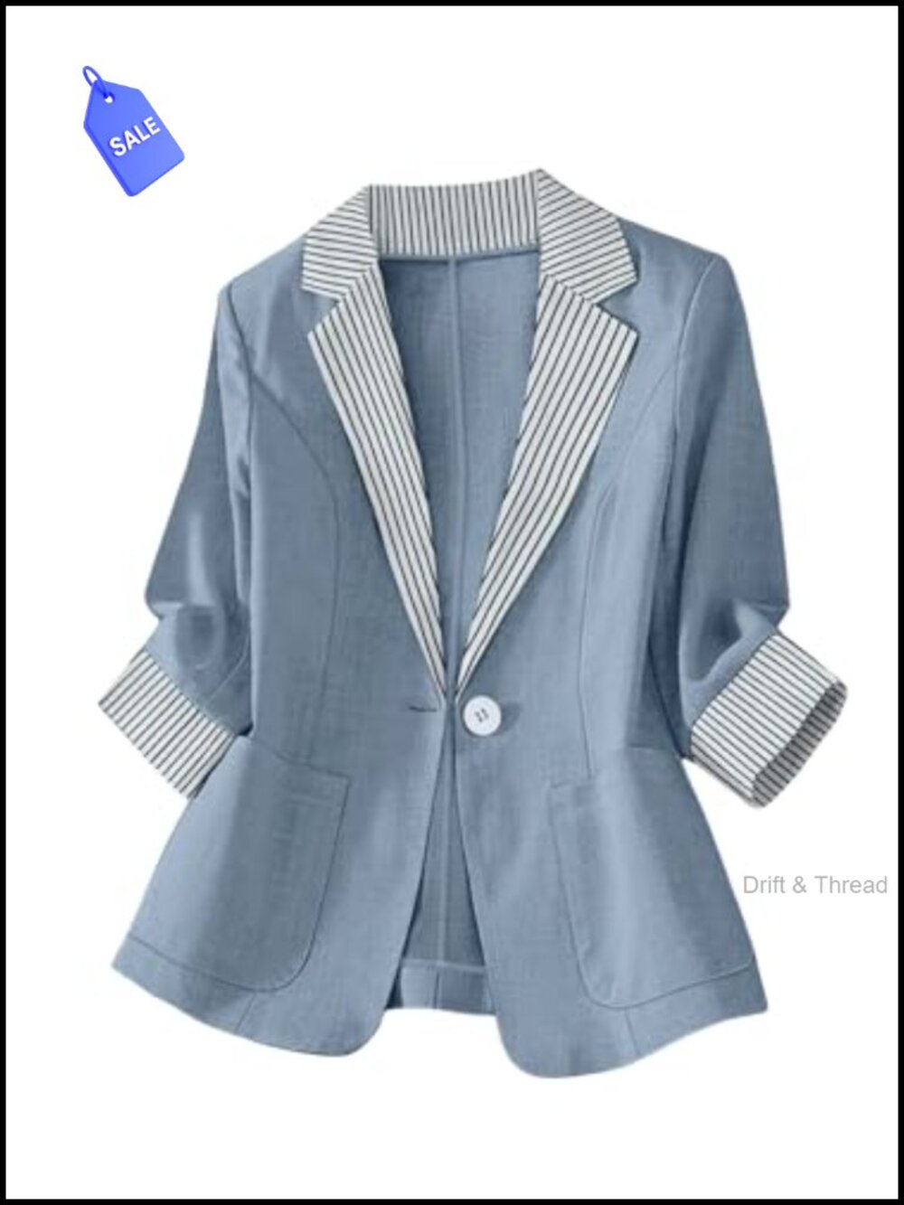Women's Striped Patchwork Blazer Jacket 3/4 Sleeve Business Casual